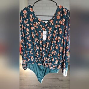 American Eagle Outfitters Teal Floral Blouse Size 12/14
